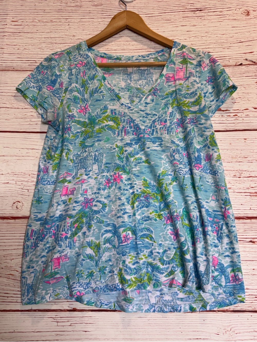 Lilly Pulitzer Etta V Neck Top in What a Lovely Place Multi Sz S - Picture 3 of 9